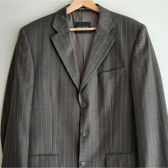 NAUTICA Navigator 100% Wool Blazer Jacket Grey Pin Stripe Men's Sz 40 T Tall - Picture 3 of 12